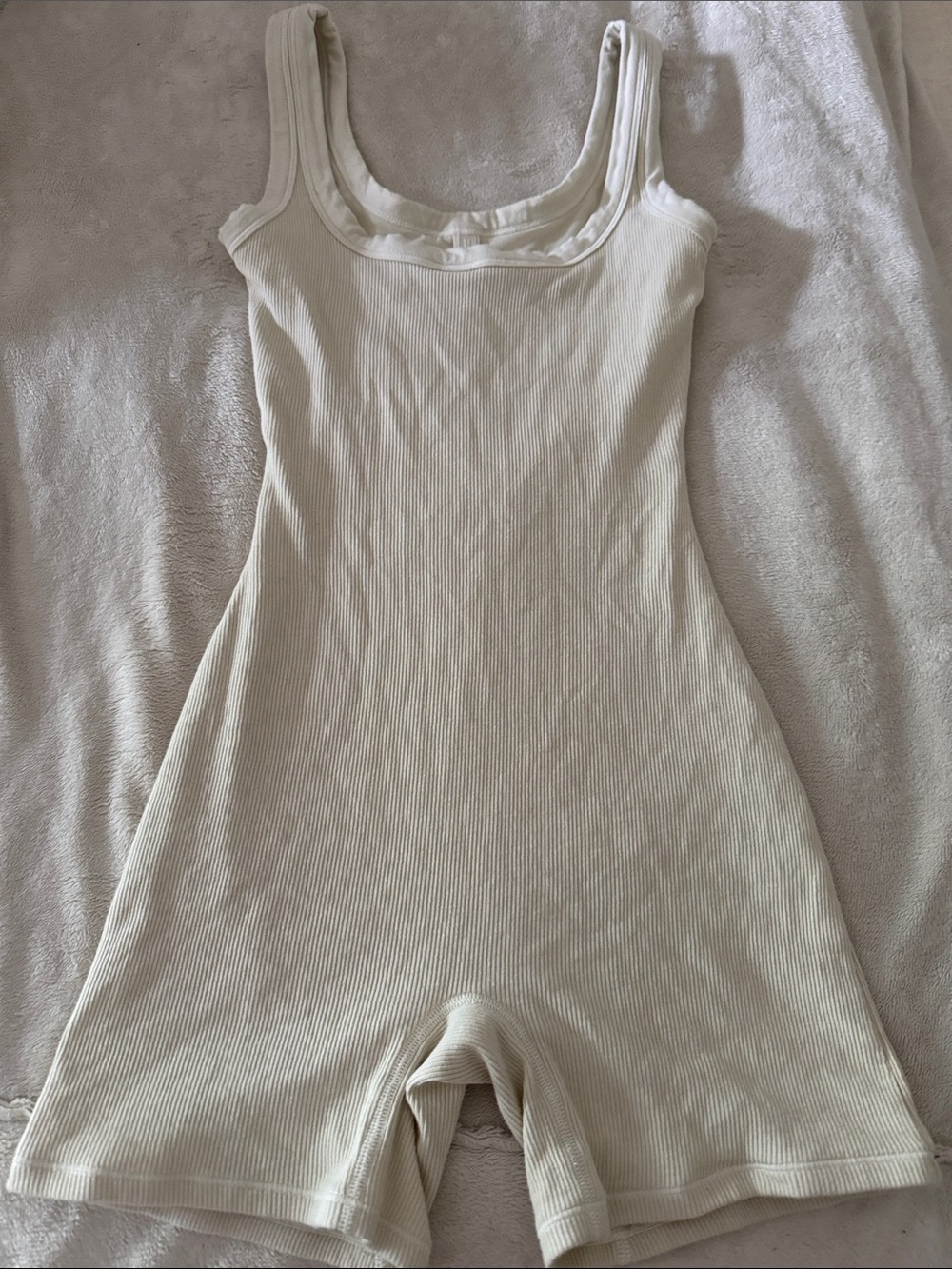 Women's Ribbed Cream Tank Romper